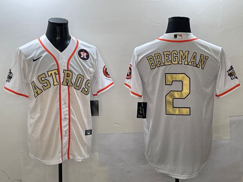 Men Houston Astros #2 Bregman White Gold Game 2025 Nike MLB Jersey style 5